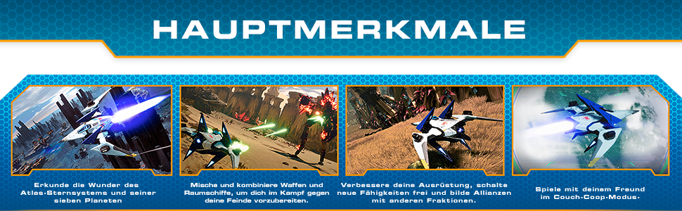 Ein Werbebild mit Raumschiffen und Text in deutscher Sprache über ein Spiel.