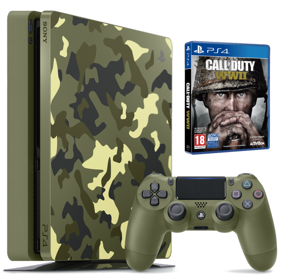 Consola - PS4 Slim, 1 TB, Verde camuflaje + Call of Duty: WWII