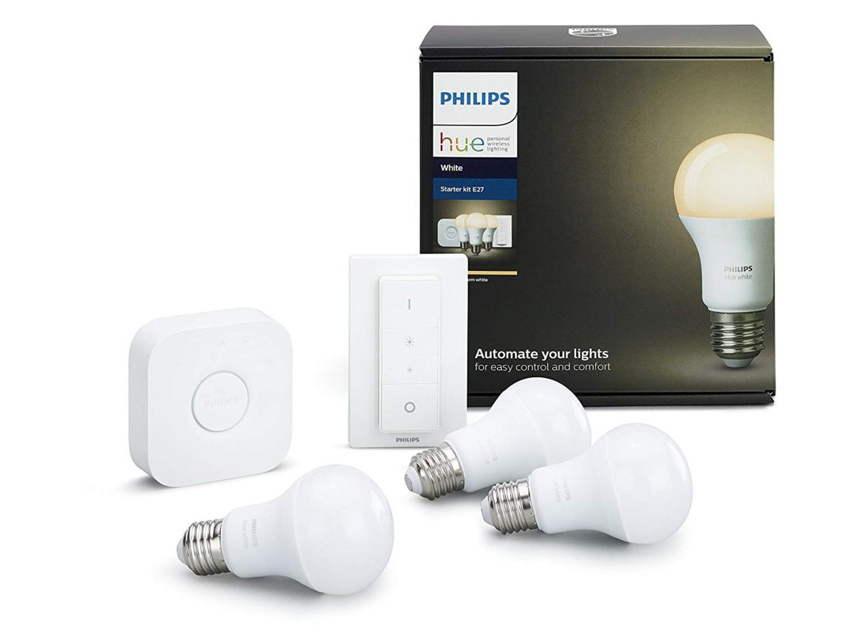Kit de inicio - Philips Hue White que incluye 3 bombillas inteligentes LED casquillo E27, domótica