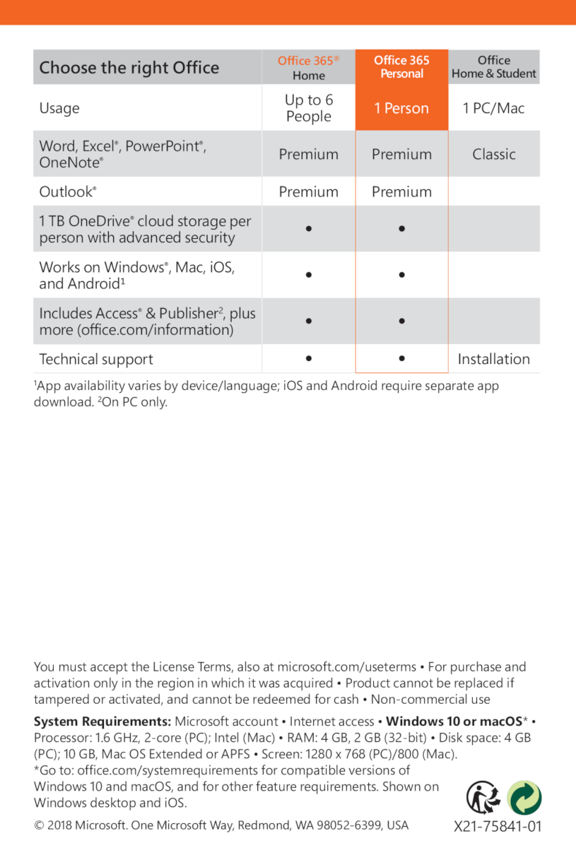 Office 365 Personal 2019 (1 user/1 year) - PC/MAC - English
