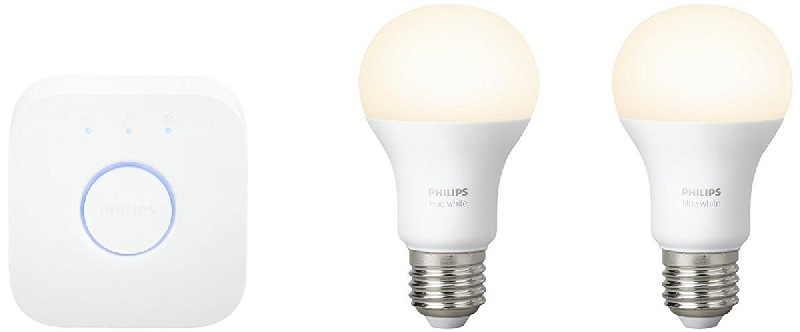 Kit Iluminación Philips hue white 2 bombillas inteligentes led e27 9w puente pack starter a60 bluetooth casquillo gordo de blanco regulable y 9.55 luz compatible alexa google