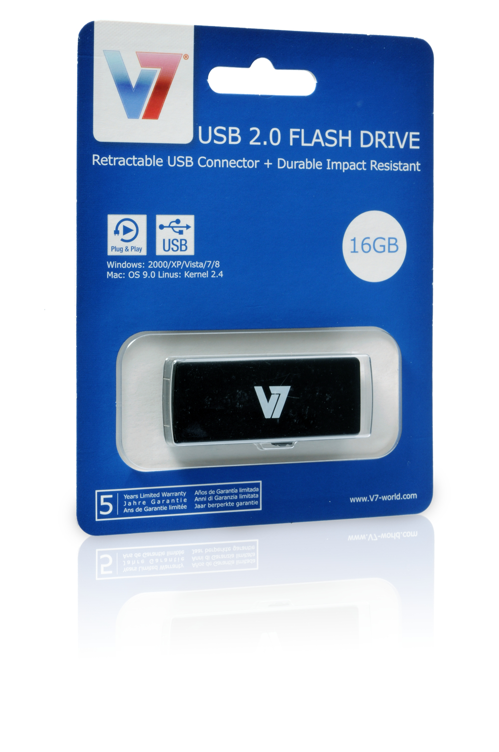 V7 Unidad de memoria flash USB 2.0 deslizante 16 GB, negra