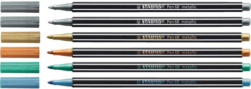 STABILO Pen 68 Stift 2x Silber, je 1x Gold, Kupfer, metallic Blau, metallic Grün
