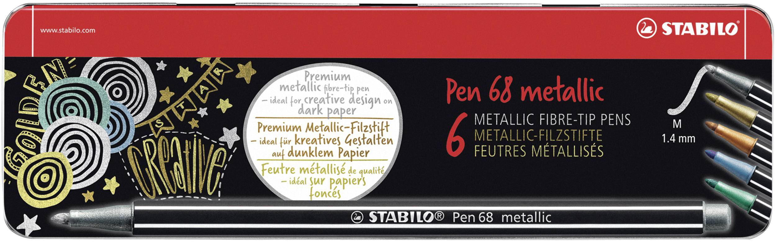 STABILO Pen 68 Stift 2x Silber, je 1x Gold, Kupfer, metallic Blau, metallic Grün