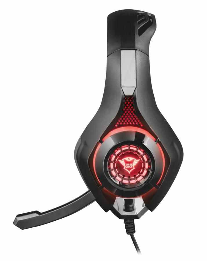 Auriculares gaming - Trust GXT 313, Con micrófono con iluminación, Rojo y negro