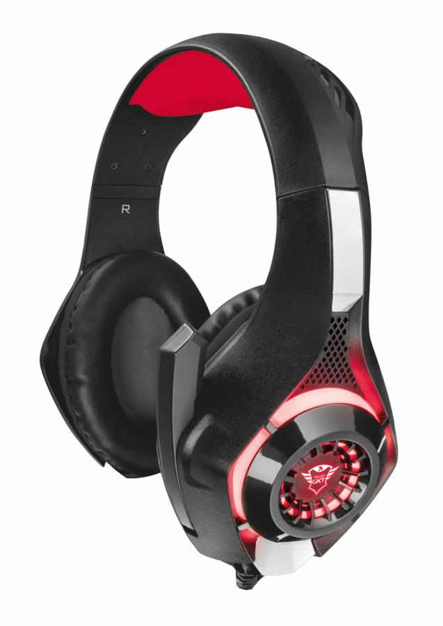 Auriculares gaming - Trust GXT 313, Con micrófono con iluminación, Rojo y negro