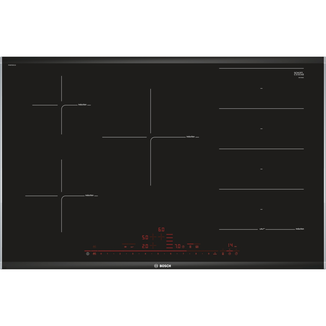 Encimera - Bosch Serie 8 PXV875DC1E, Inducción, Eléctrica, 4 zonas, 24 cm