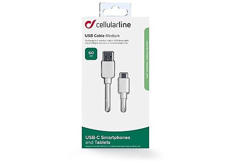 Cable USB - CellularLine Vivanco USBDATA06USBCW, 0.3m, USB A USB C,  Macho, Blanco