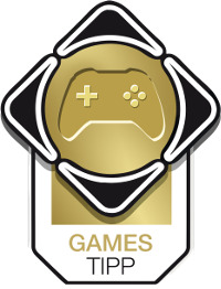 GAMES TIPP Logo mit Controller-Symbol in goldener Form.