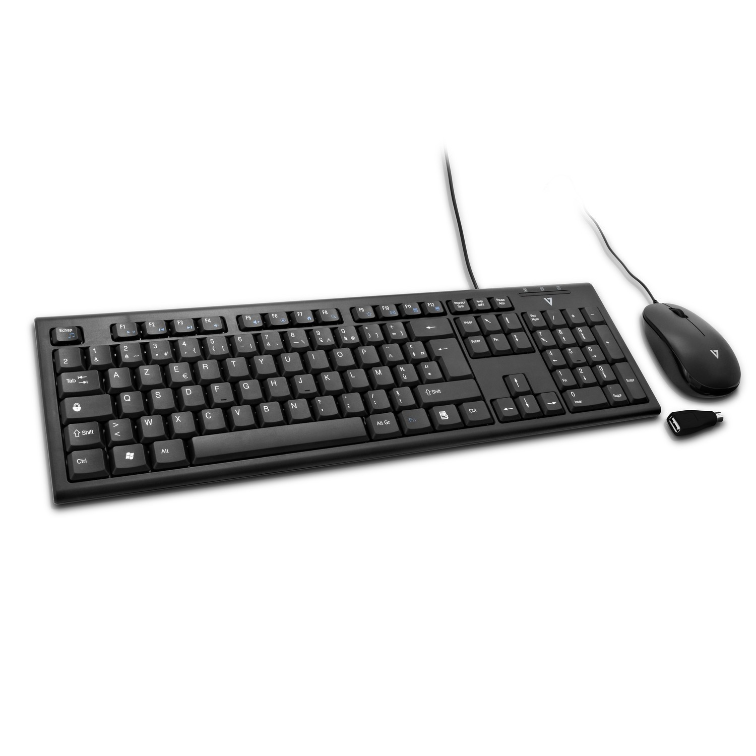 Pack Teclado + Ratón - V7 CKU100, USB, AZERTY, Negro