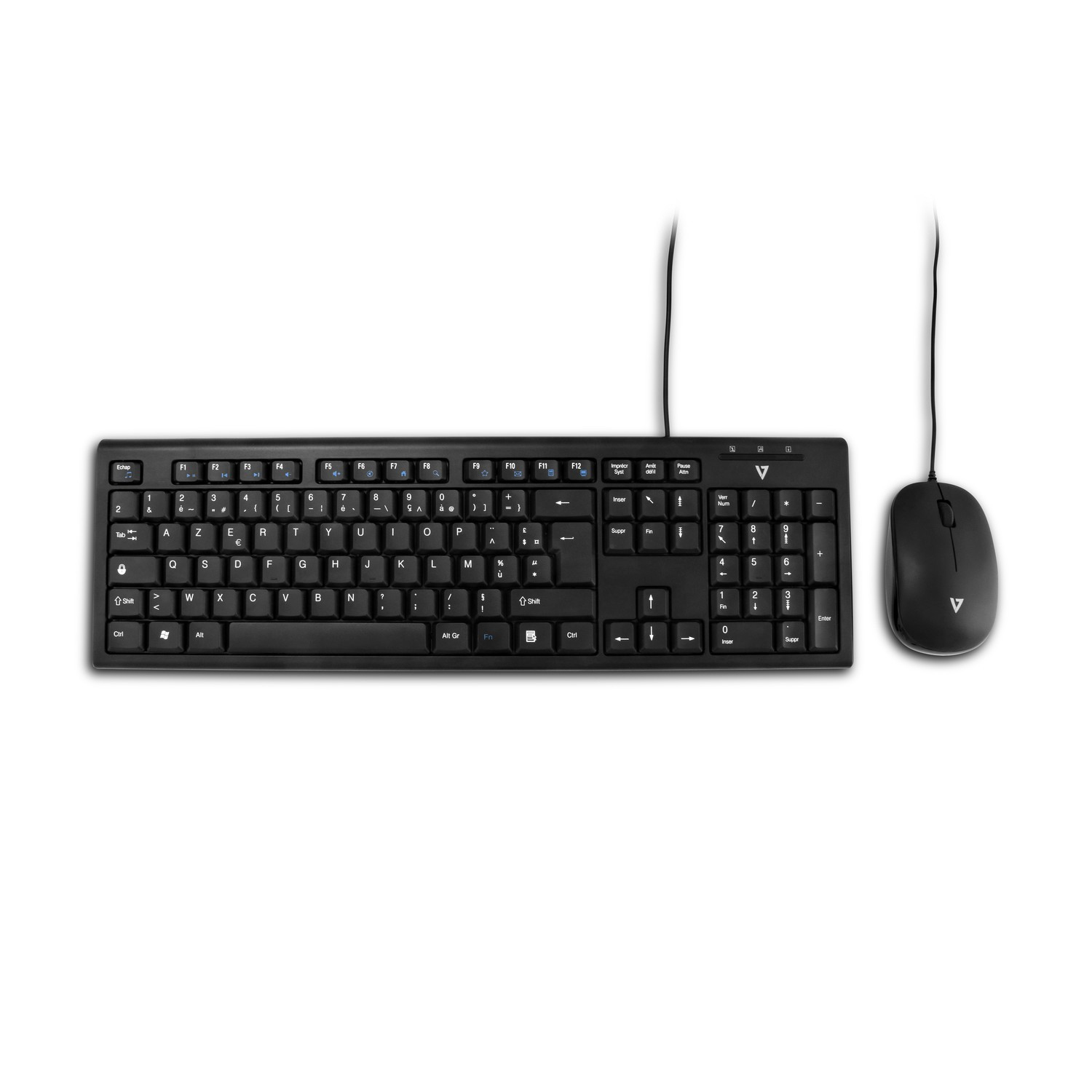 Pack Teclado + Ratón - V7 CKU100, USB, AZERTY, Negro
