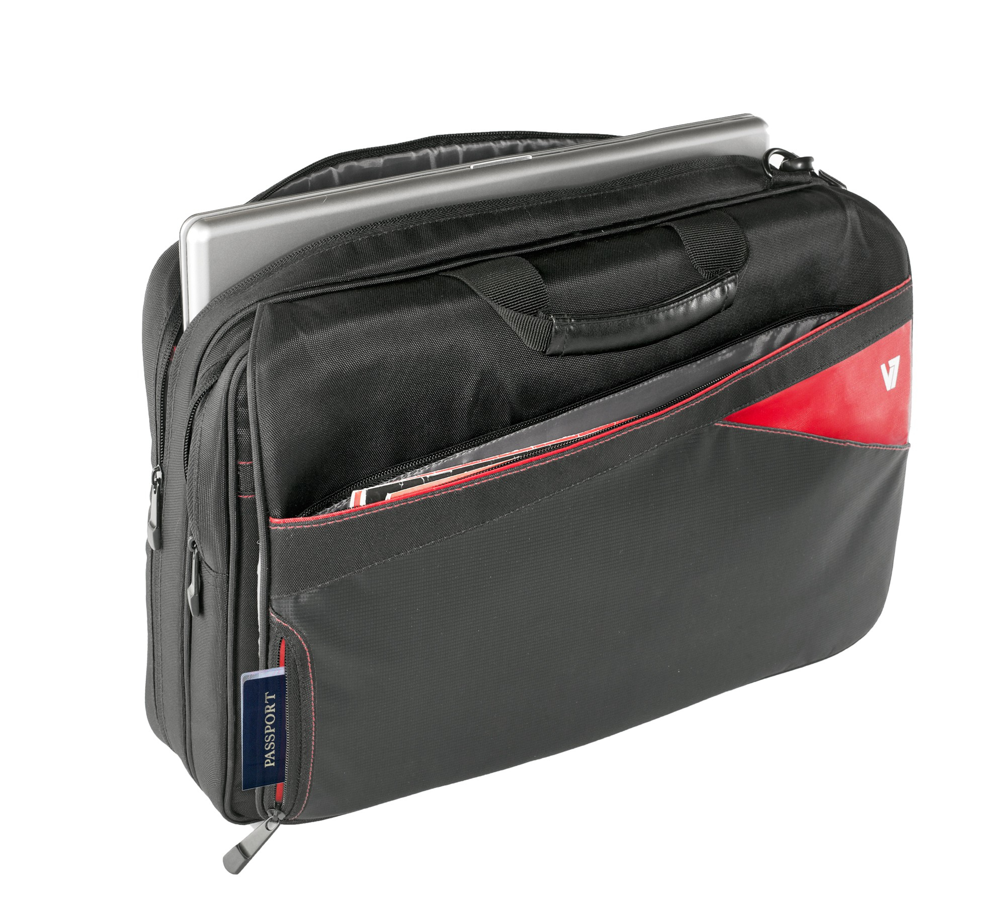 V7 Edge Laptop Toploader - Funda de transporte para portátil - 16.1" - negro con toques rojos