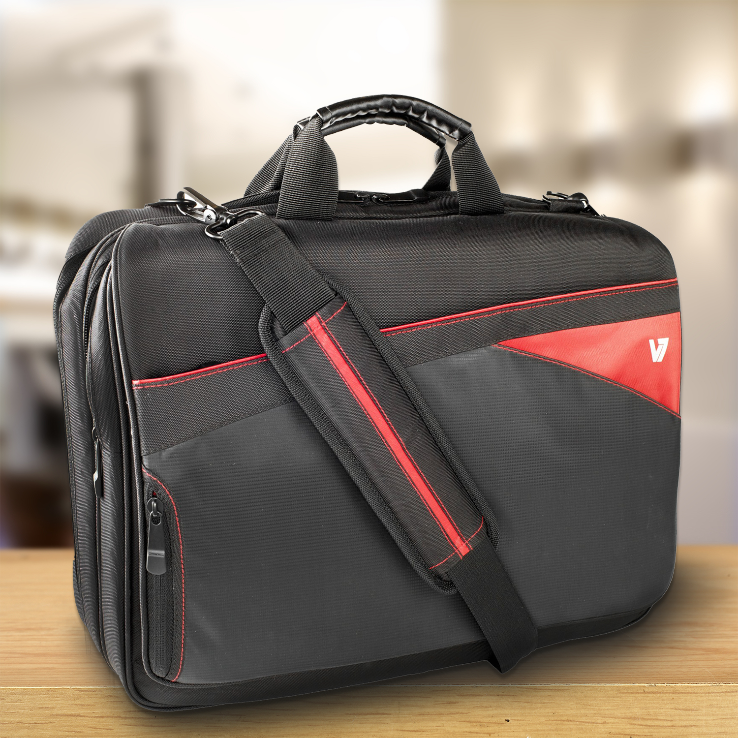 V7 Edge Laptop Toploader - Funda de transporte para portátil - 16.1" - negro con toques rojos