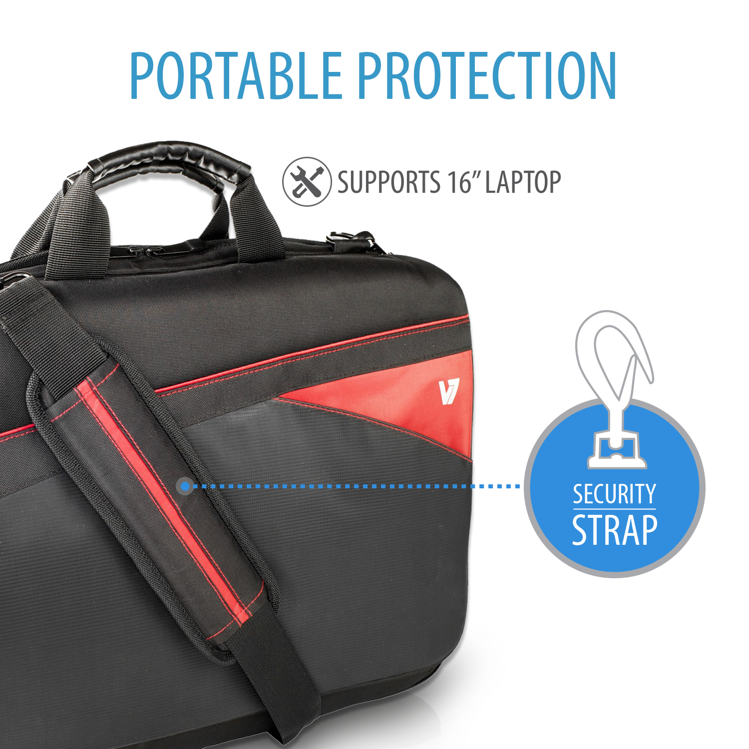 V7 Edge Laptop Toploader - Funda de transporte para portátil - 16.1" - negro con toques rojos