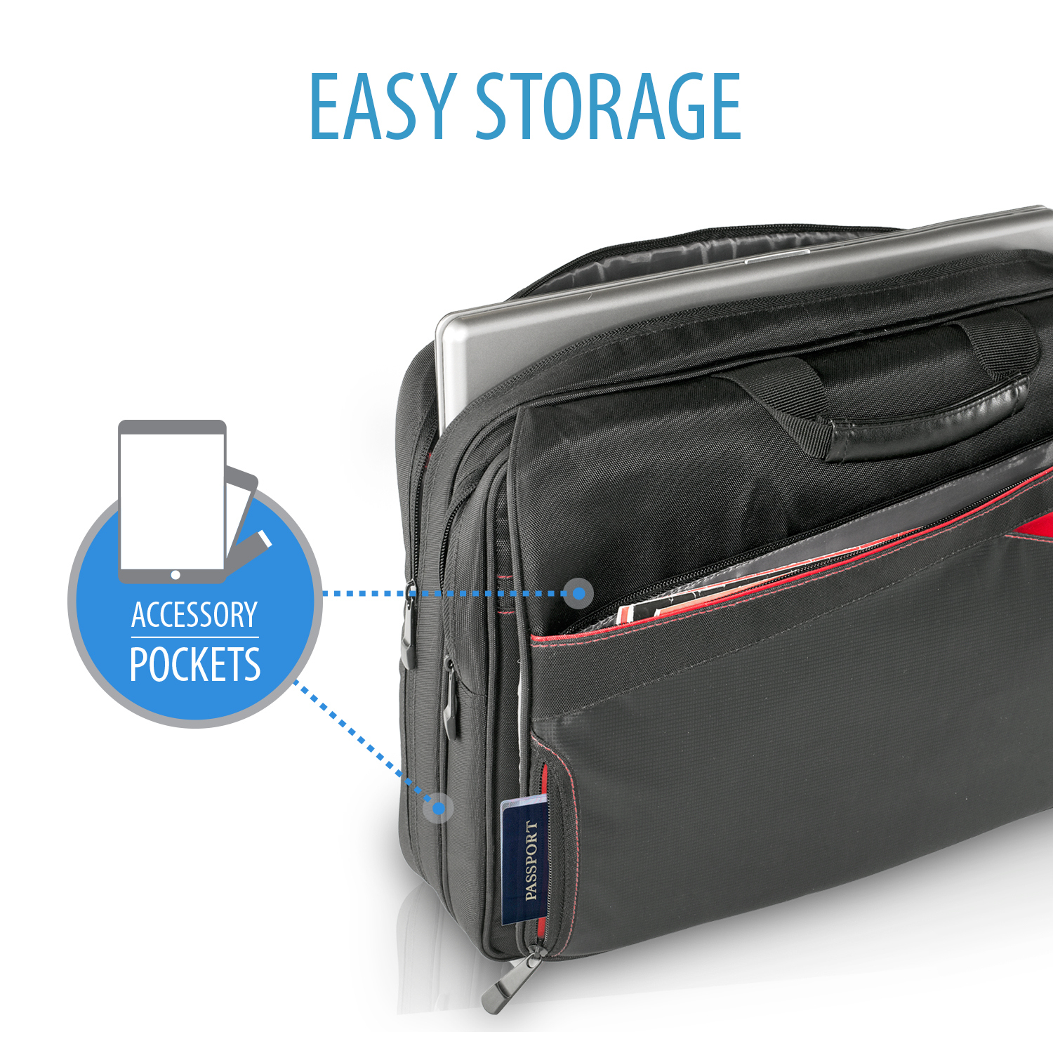 V7 Edge Laptop Toploader - Funda de transporte para portátil - 16.1" - negro con toques rojos