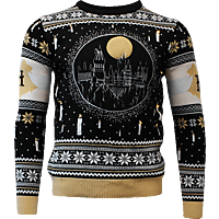 NUMSKULL Harry Potter: Hogwarts Castle Candle Lights Xmas Pullover XL Pullover, Schwarz/Beige