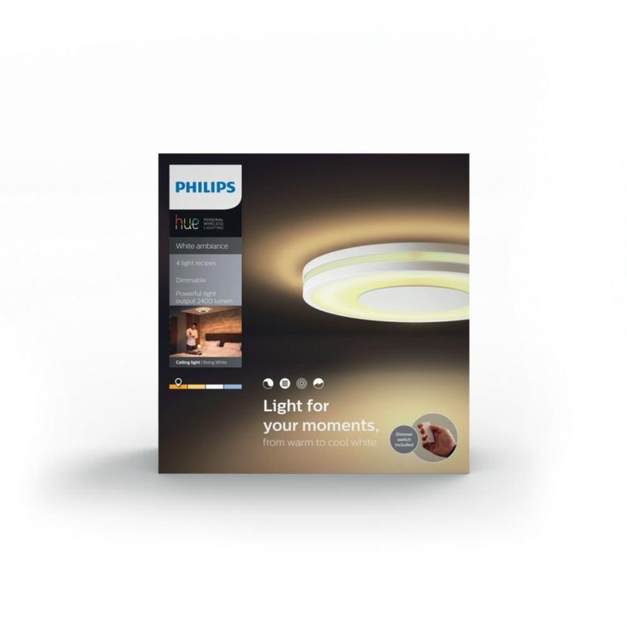 Plafón LED - Philips Hue Being, LED Blanco inteligente con mando, Luz blanca de cálida a fría