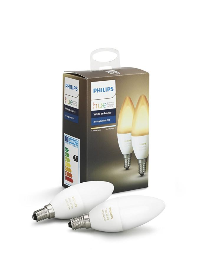 Pack 2 bombillas LED vela inteligentes E14 Philips Hue, luz blanca de cálida a fría, domótica