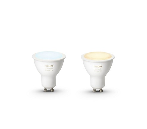 Luz Inteligente - Pack 2 bombillas LED inteligentes GU10 Philips Hue, luz blanca de cálida a fría, domótica