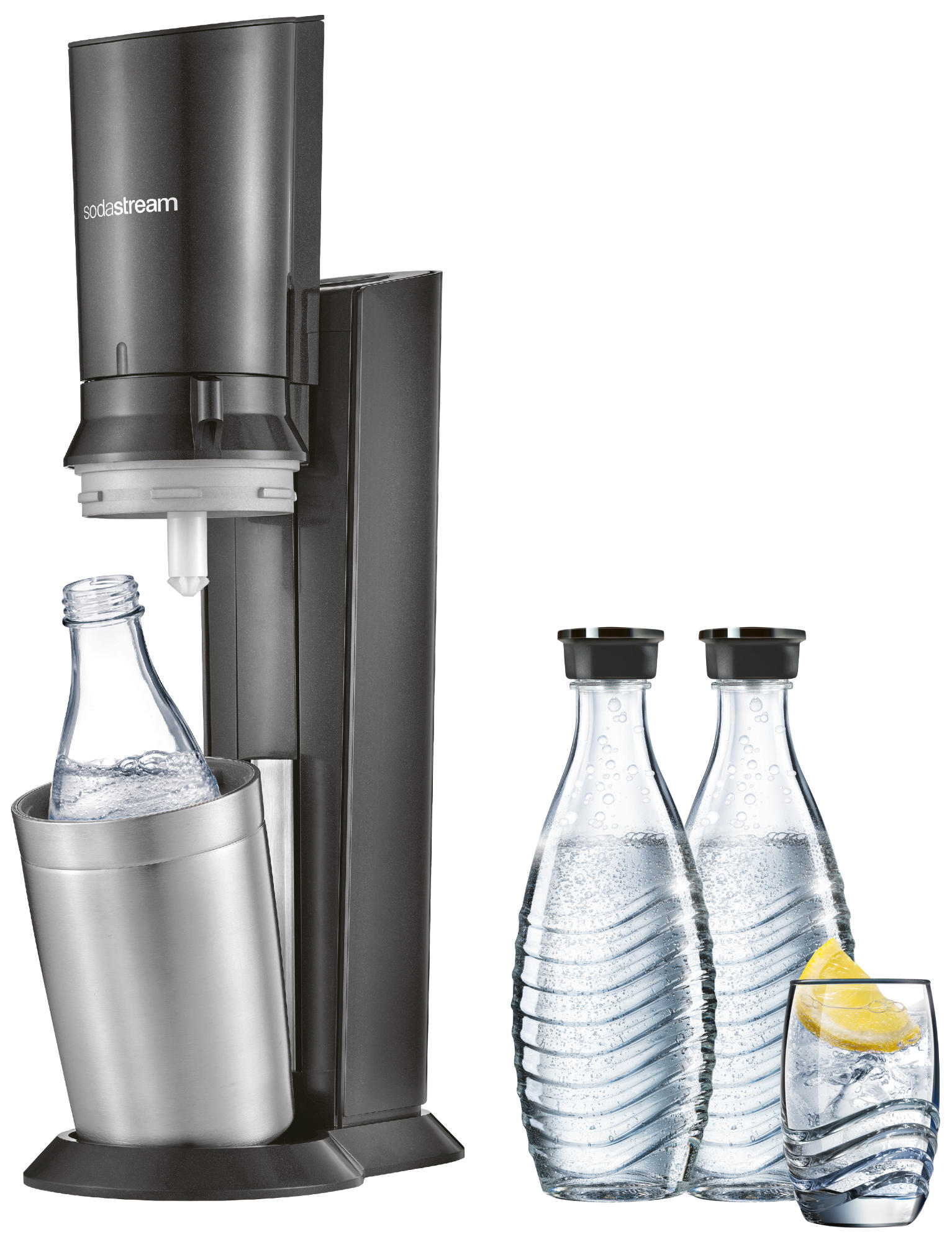 SODASTREAM Vorteilspack Wassersprudler Crystal 2.0 Schwarz Wassersprudler , Titan/Silber