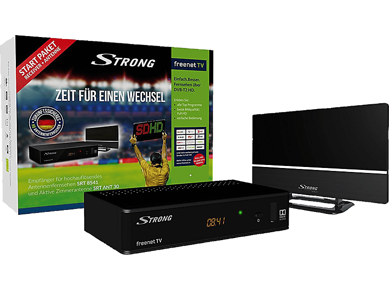Vergevingsgezind Kolonel gisteren STRONG SRT 8541 + SRT-ANT Starter-Set DVB-T2 HD Receiver mit Antenne als  SET (HDTV, PVR-Funktion=optional, DVB-T2 HD, Schwarz) DVB-T2 HD Receiver  mit Antenne als SET Ja | MediaMarkt