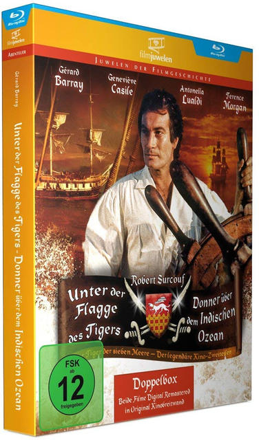 Filmcover: Mann am Steuer, Segelschiff. Titel: Unter der Flagge des Tigers.