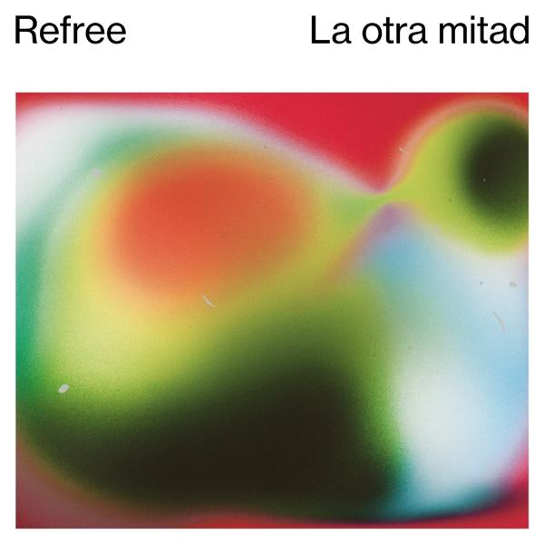 Abstraktes Albumcover mit verschwommenen bunten Formen, Rot, Gelb, Grün und Blau auf Weiß.