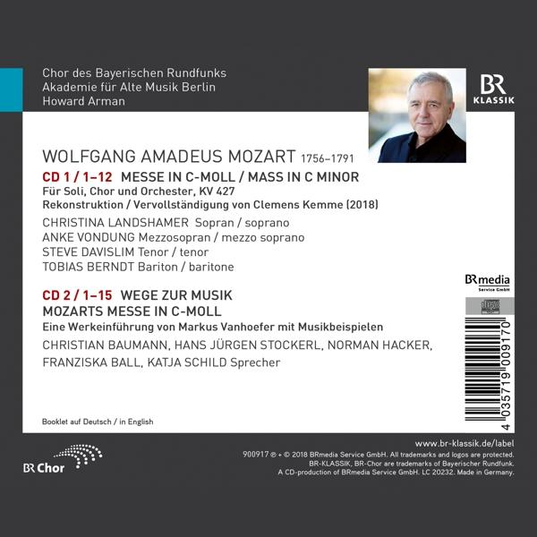 Ein CD-Cover für Wolfgang Amadeus Mozarts Messe in C-Moll mit einem Porträt eines Mannes.