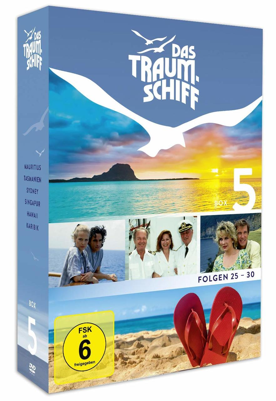 DVD-Box-Set von 'Das Traumschiff' mit Strandszene und Fotos von Schauspielern.