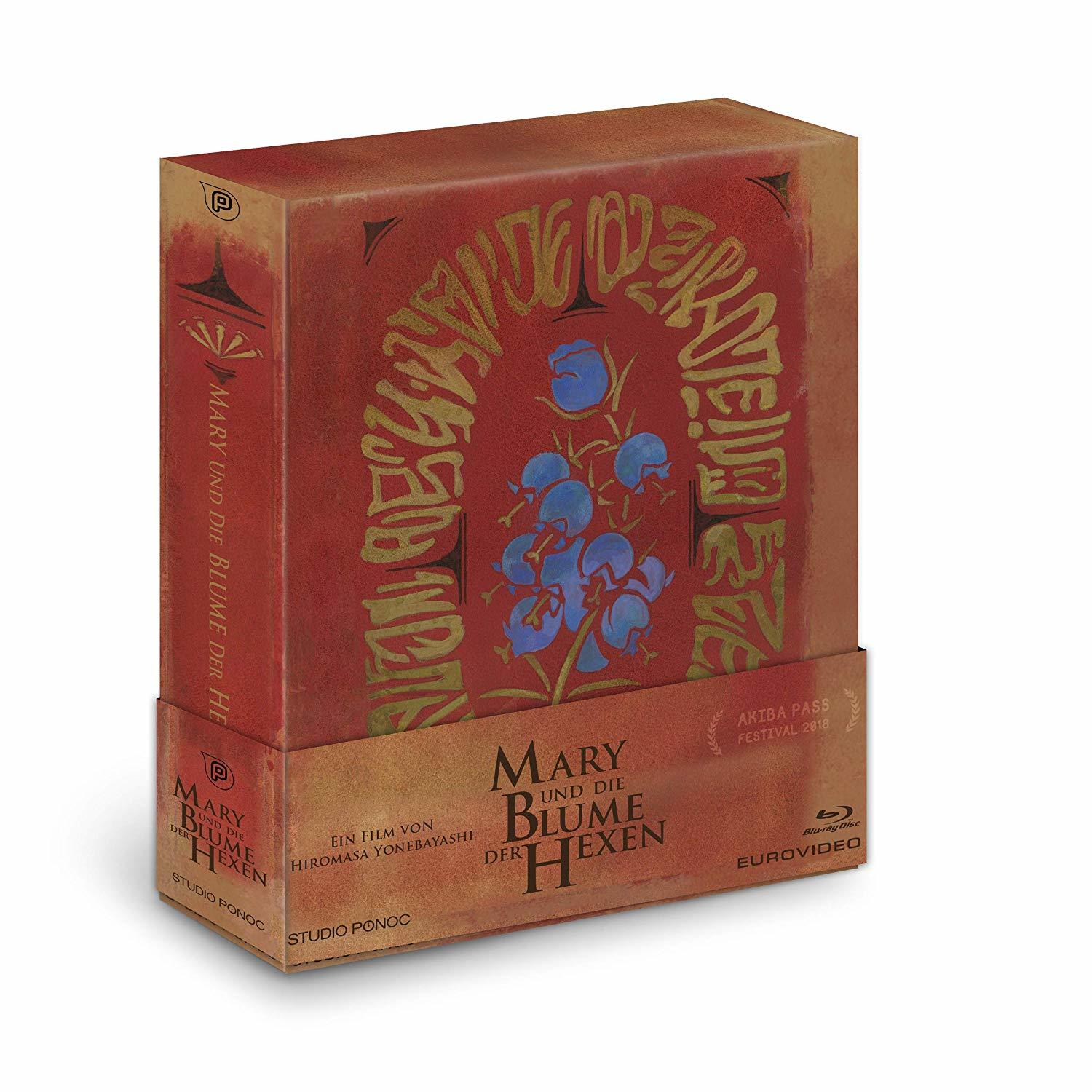 DVD-Boxset mit rotem Cover und goldenem Text, mit blauen Blumen.