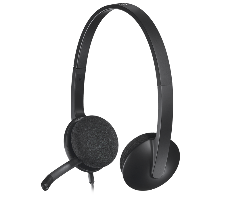 Zwarte headset met een microfoon.