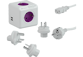 ALLOCACOC 1801/DERW3P PowerCube Rewirable hálózati elosztó-hosszabbító, 5 cs., 3 utazó adapter, fehér-lila