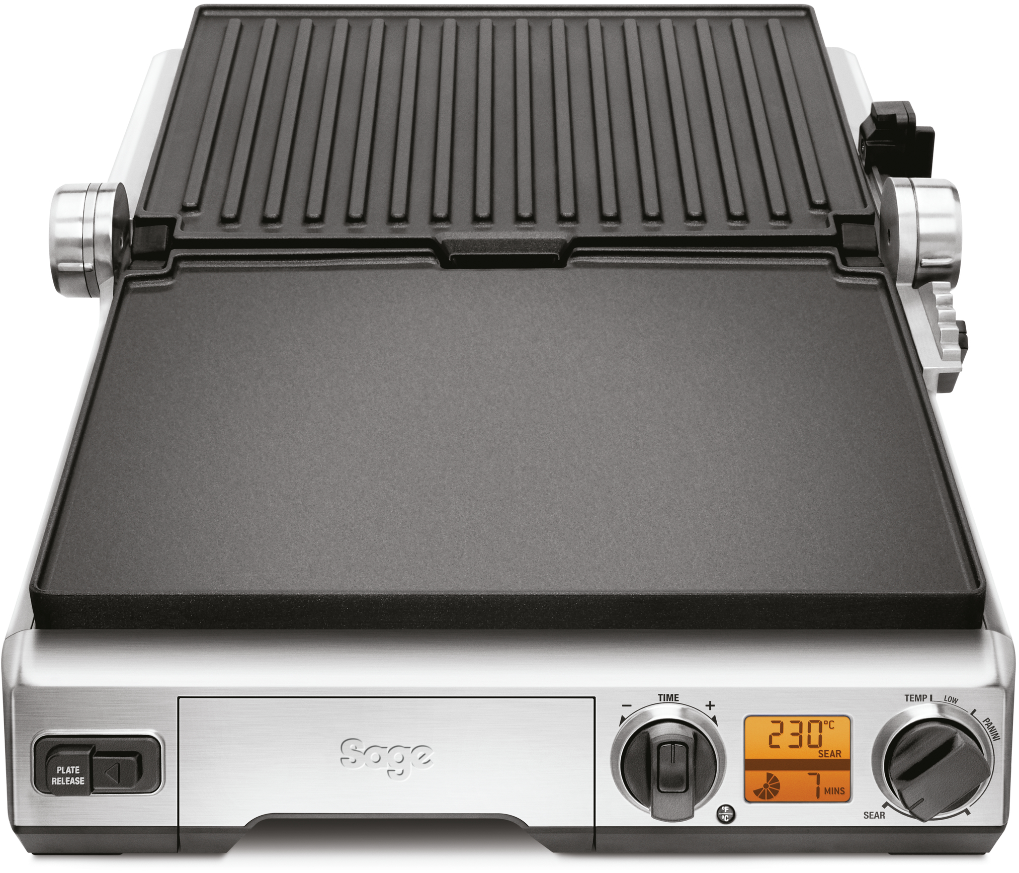 Ezüst Sage grill fekete grill lapokkal és digitális kijelzővel.