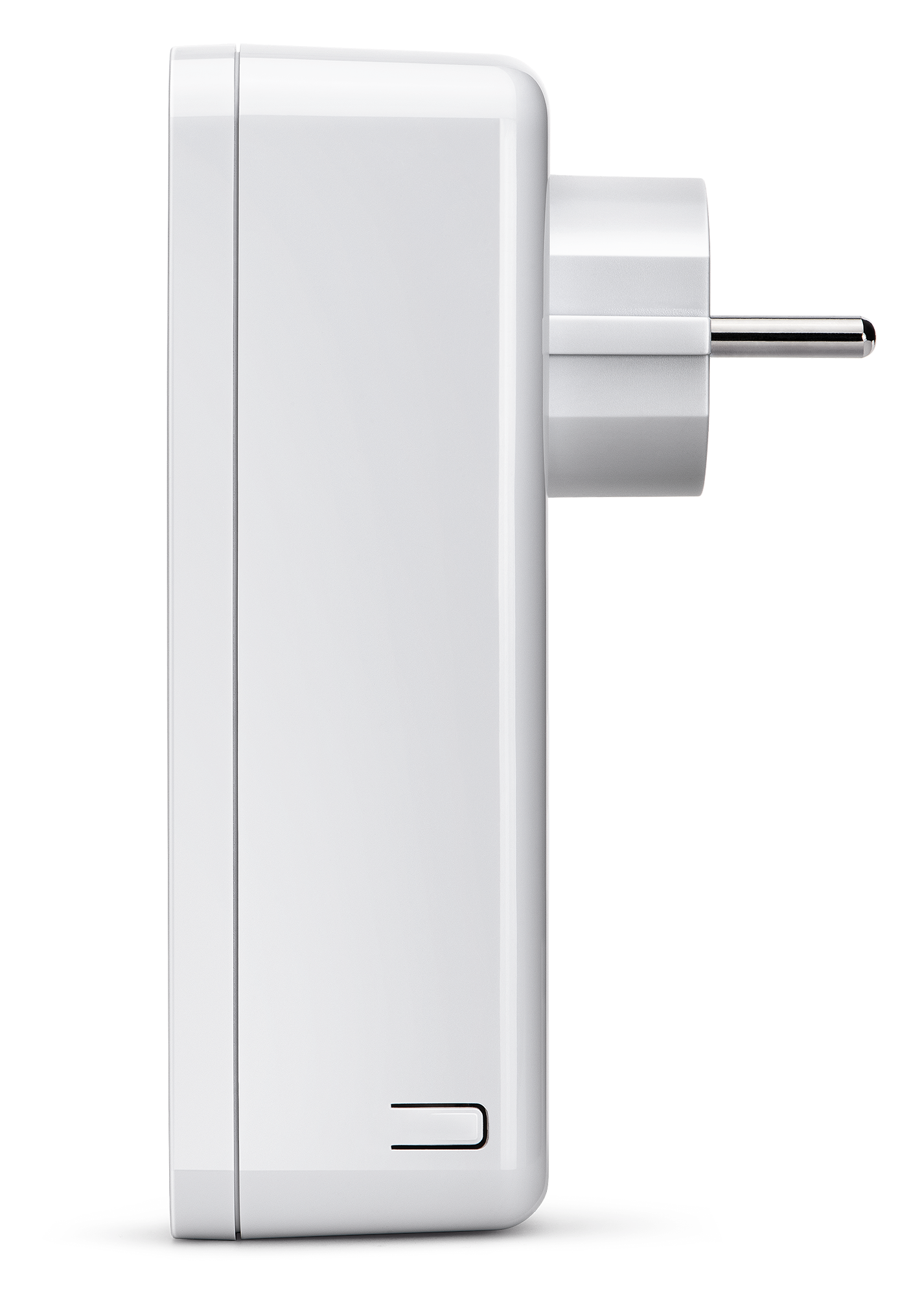 A white, wall-mounted power adapter with a European plug, shown from the side.