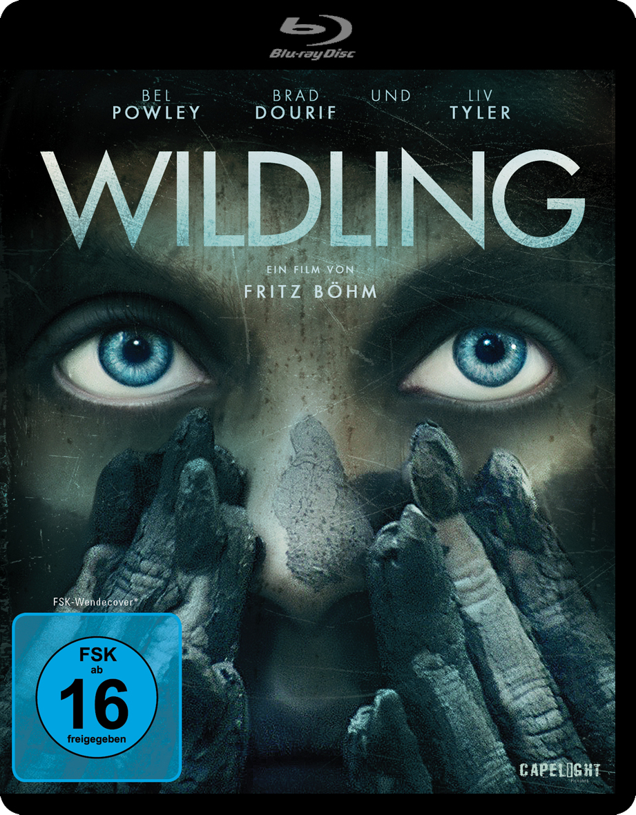 Filmcover mit blauen Augen, Titel 'Wildling'. Namen der Schauspieler oben. FSK 16-Bewertung in der Ecke.