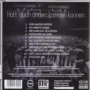 Die Rückseite einer CD mit einer Menschenmenge im Hintergrund und einer Liste von Liedern. Der Albumtitel ist sichtbar.