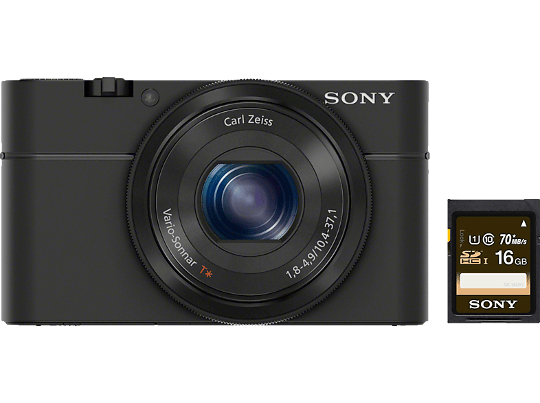 SONY Cyber-shot DSC-RX100 I Zeiss Plus 16GB SD-Speicherkarte Digitalkamera Schwarz, , 3.6x opt. Zoom, Xtra Fine/TFT-LCD