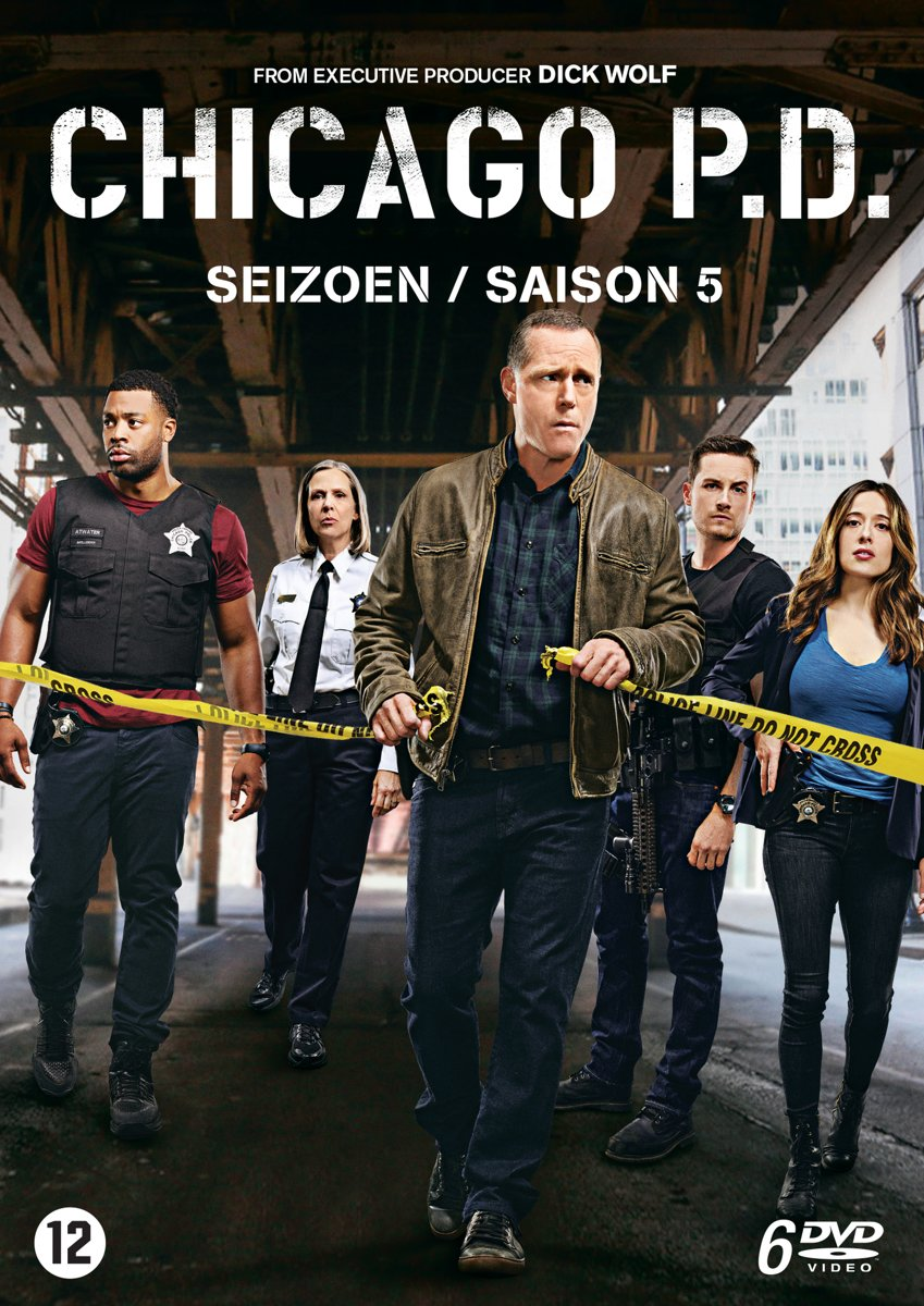 Couverture DVD de "Chicago P.D.". Plusieurs personnes sont au premier plan. L'arrière-plan est un cadre urbain.