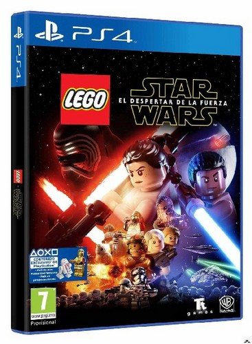 Caja del juego LEGO Star Wars PS4. Personajes y figuras LEGO se muestran en la portada.