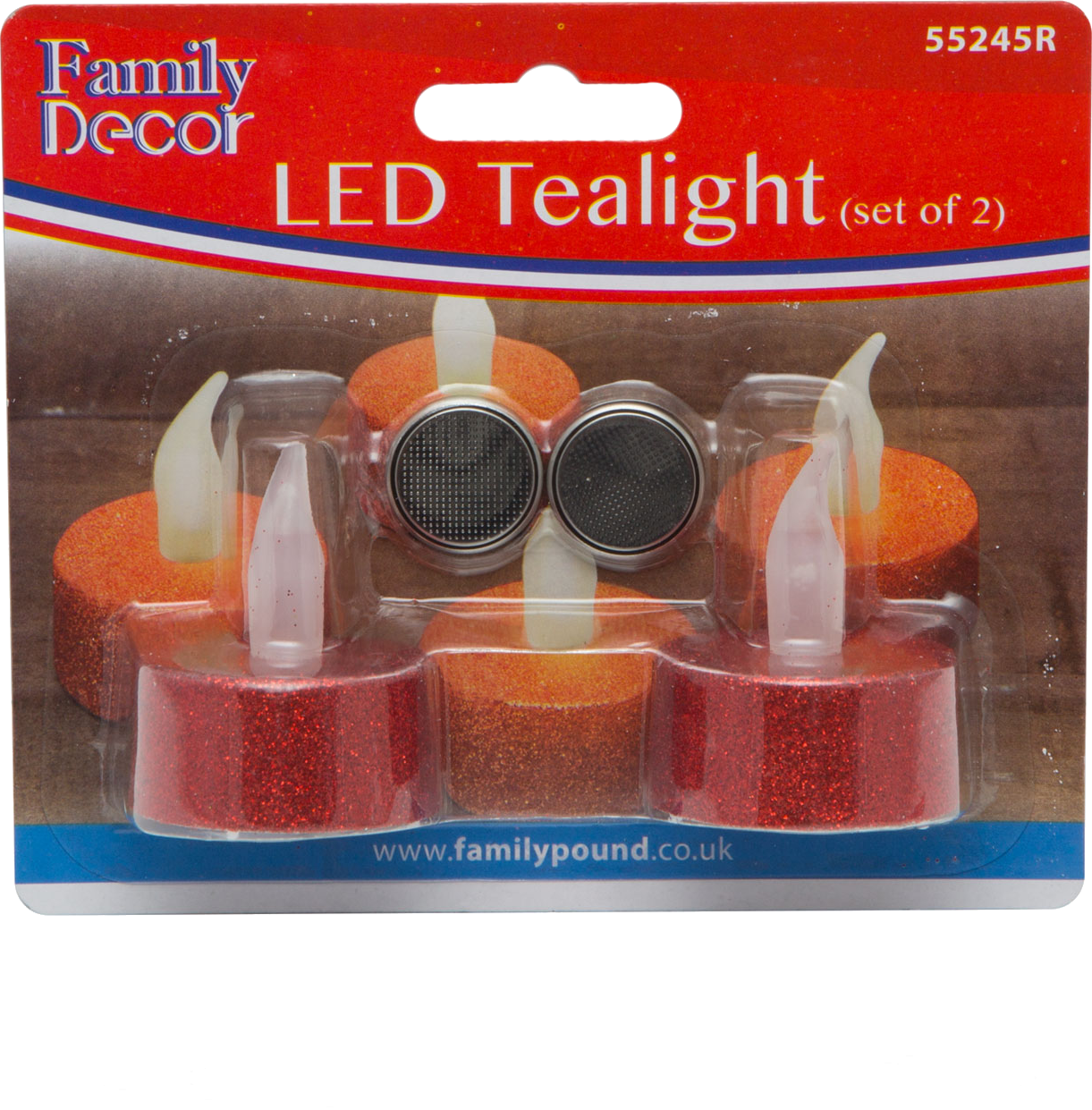 LED teamécses csomag elemekkel. A csomag címkéjén szöveg található.