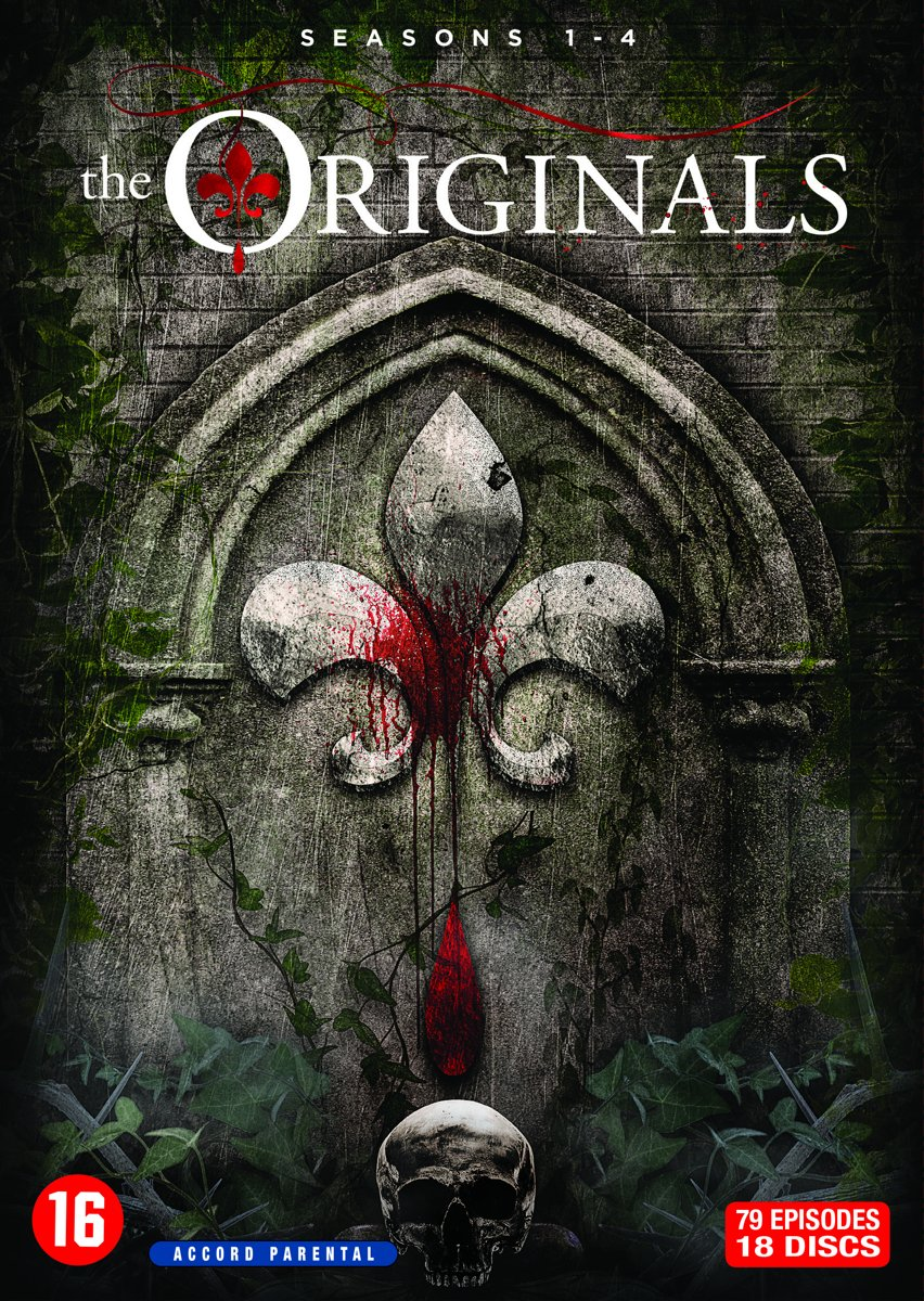 DVD-cover: The Originals serie, grafsteen, bloed, schedel.