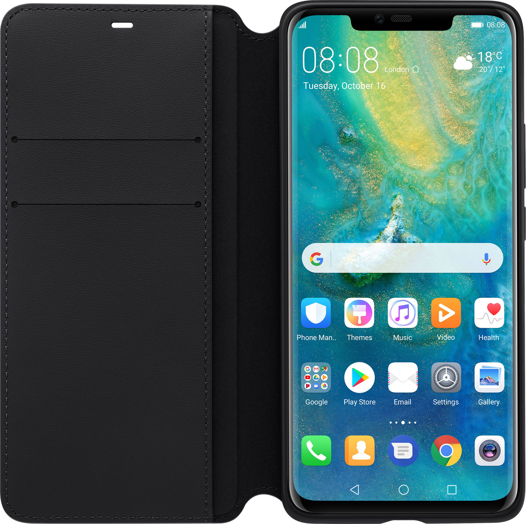 HUAWEI Wallet Cover, Bookcover, Huawei, Mate 20 Pro, Schwarz