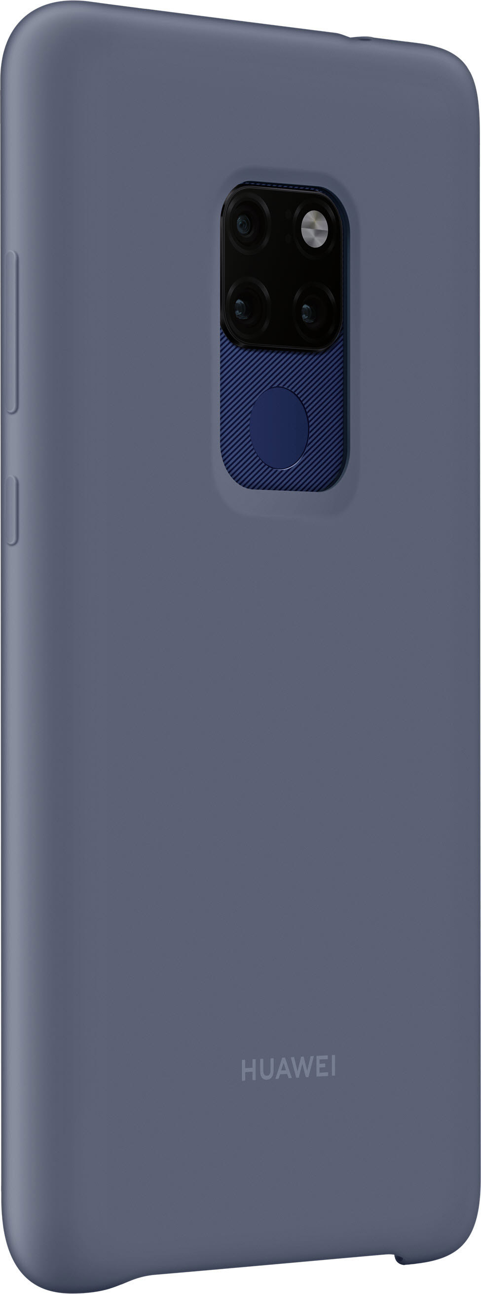Blaue Handyhülle, Rückansicht, bedeckt Telefon und Kamerabereich, HUAWEI steht drauf.