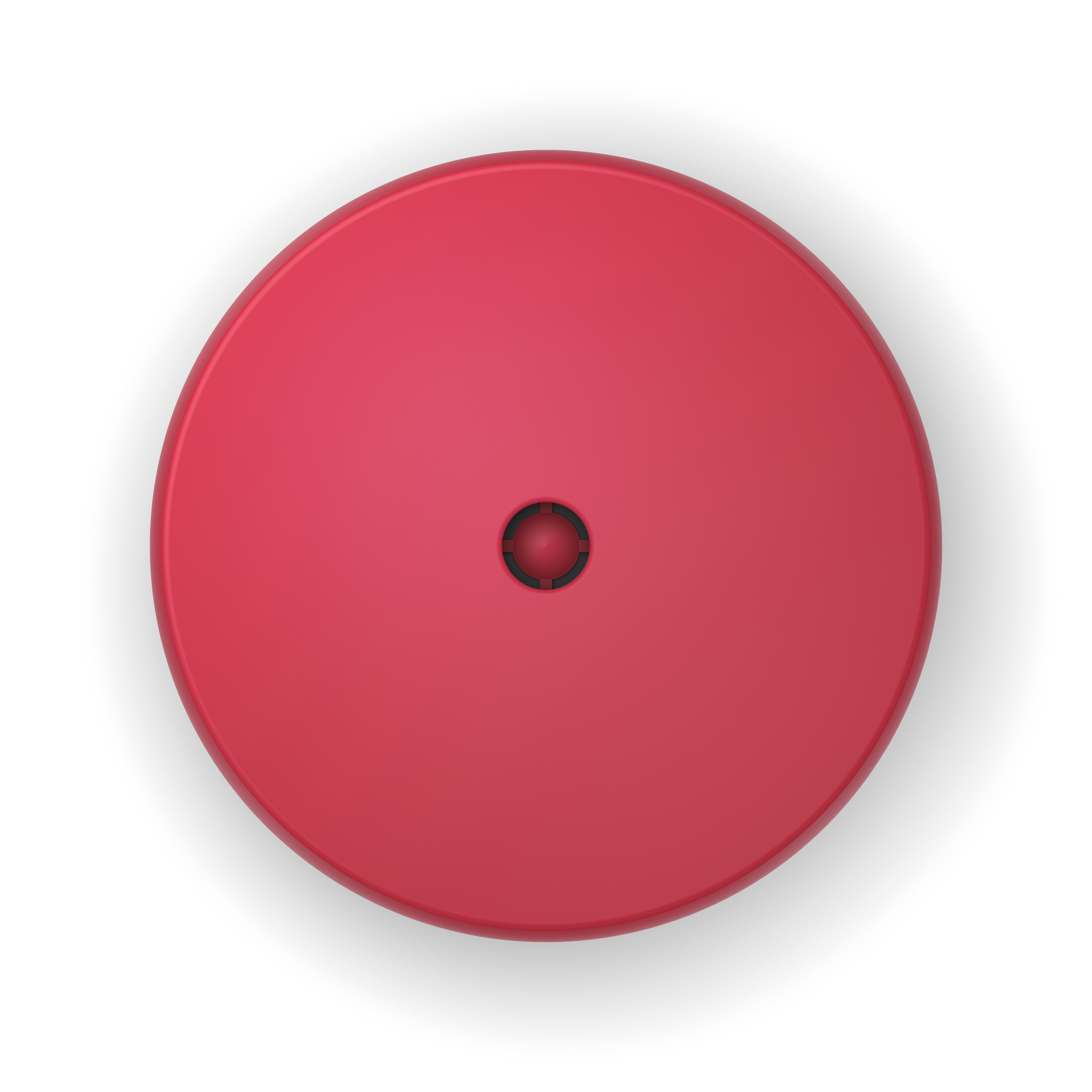 Roter Würfel mit einem einzelnen Punkt, von oben gesehen.