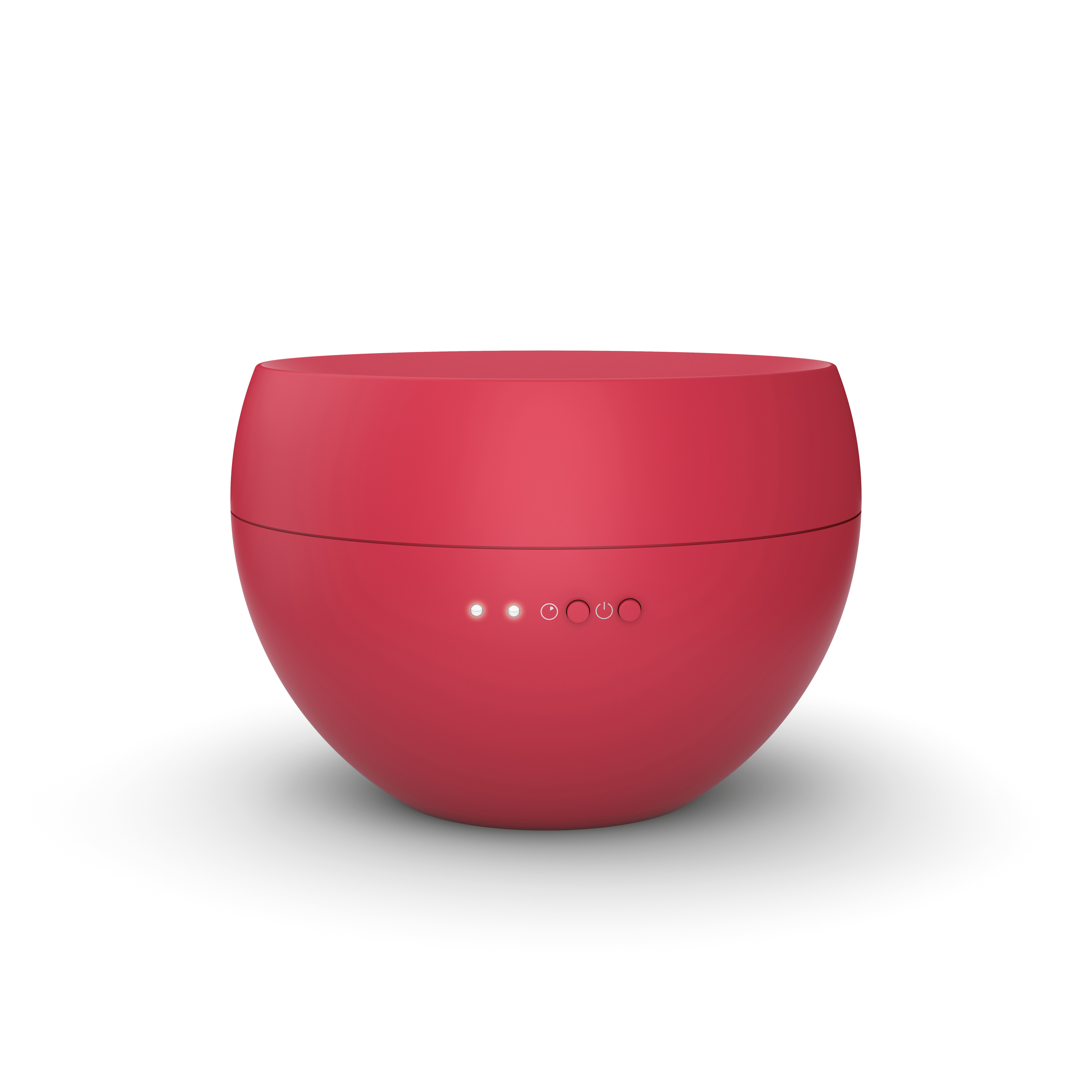 Ein rotes, abgerundetes Gerät mit drei Lichtern und Power-Tasten. Es hat ein glattes, geschwungenes Design.