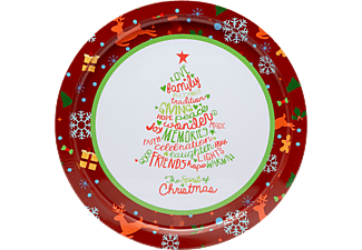 FAMILY CHRISTMAS 55932B Tálca, fém, karácsonyfa, fehér/bordó, 31 cm x 2 mm