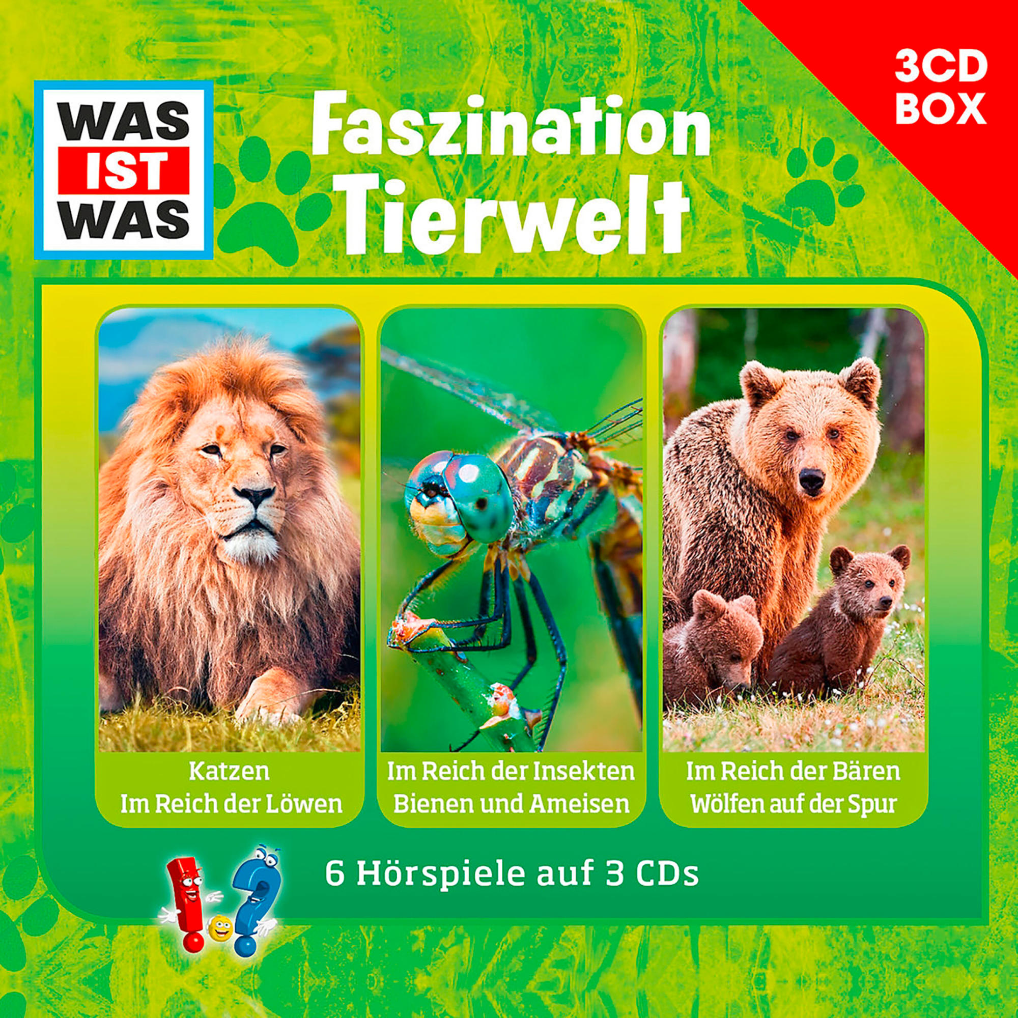 Cover mit Löwe, Libelle und Bären. Text auf Deutsch.