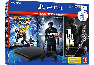 PlayStation 4 Slim 1TB - The Last of Us Remastered + Uncharted 4 + Ratchet & Clank - Console - Jet Black