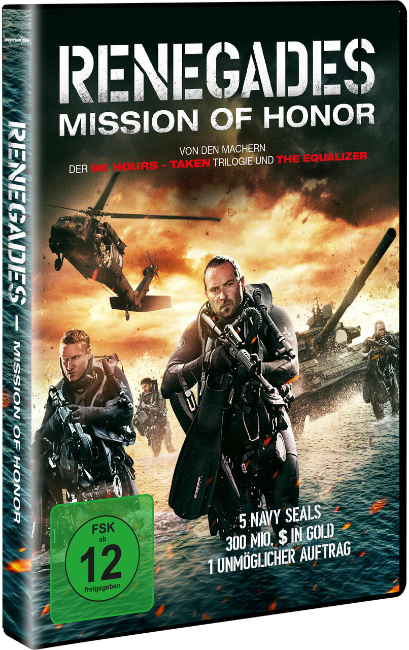 Filmcover: Navy Seals mit Waffen und Panzern auf einer Mission. Titel 'Renegades'.