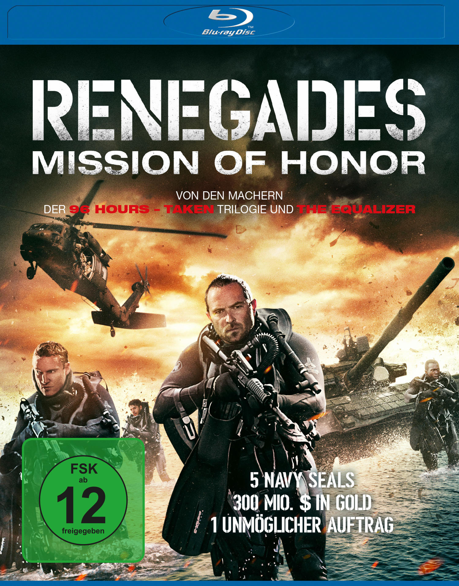 Filmcover: Navy Seals in Aktion, Hubschrauber, Titel 'RENEGADES', FSK12-Rating.